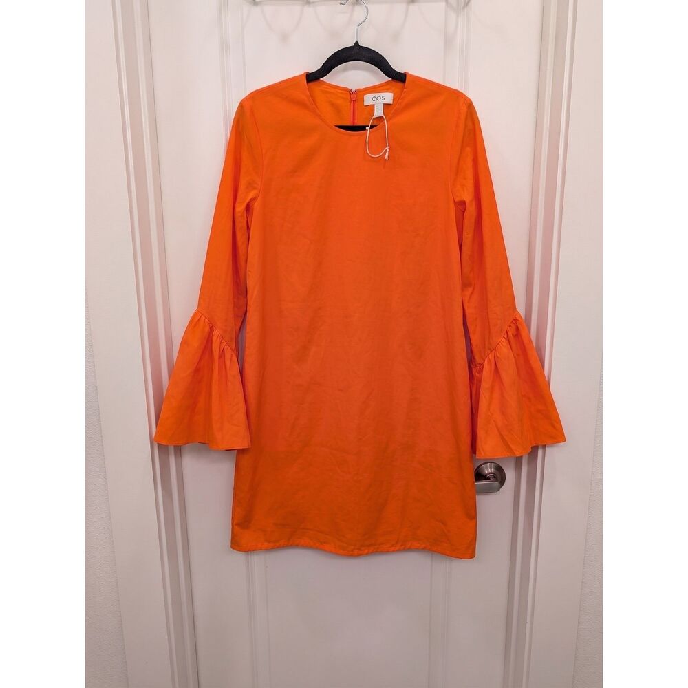 COS Orange Bell Long Sleeve Shift Dress Size 10